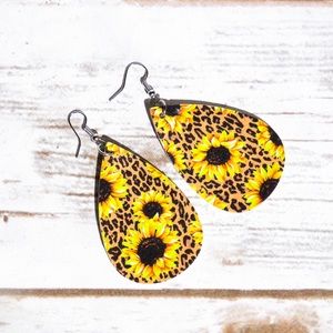 Sunflower Leopard Boho Dangle Southwest Earrings